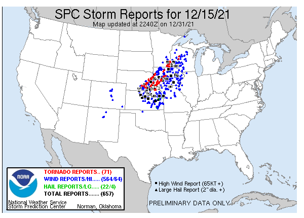 SPC Storm Reports for 12/15/21