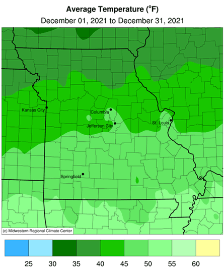 Average Temperature (°F) December 01, 2021 to December 31, 2021