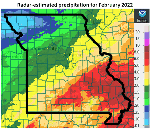 Radar-Estimated Precipitation for February 2022