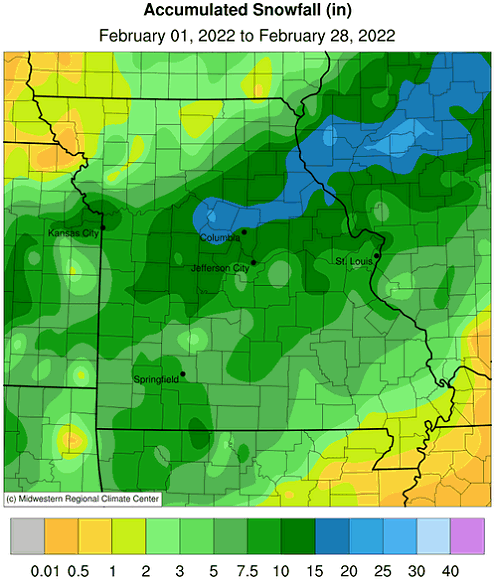 Accumulated Snowfall (in) February 01, 2022 to February 28, 2022