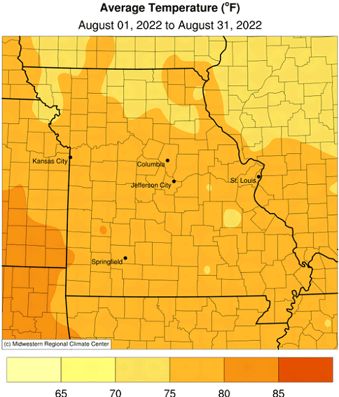 Average Temperature (°F) August 01, 2022 to August 31, 2022