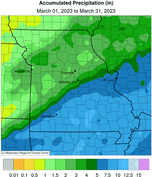 Accumulated Precipitation (in) March 01, 2023 to March 31, 2023