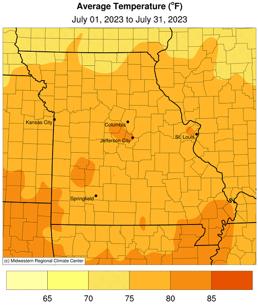 Average Temperature (°F) July 01, 2023 to July 31, 2023