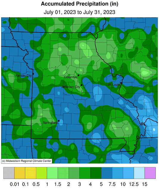 Accumulated Precipitation (in) July 01, 2023 to July 31, 2023