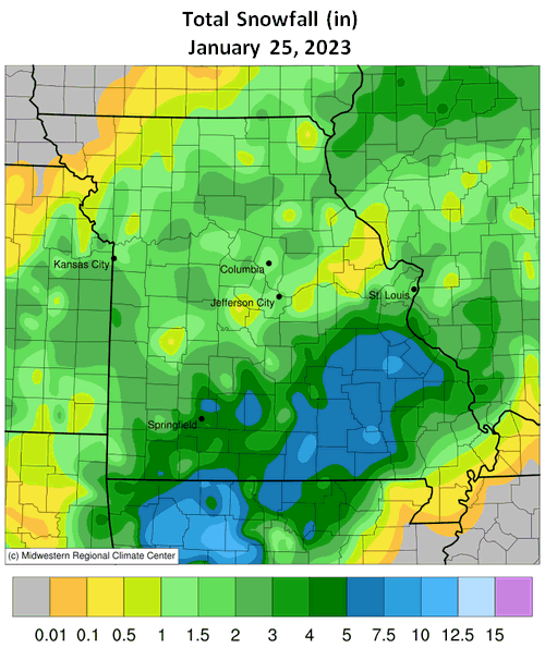 Total Snowfall (in) - January 25, 2023