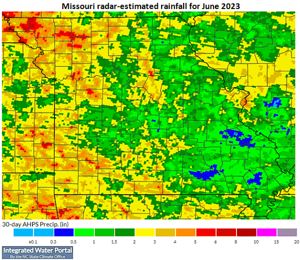 Missouri radar-estimated rainfall for June 2023