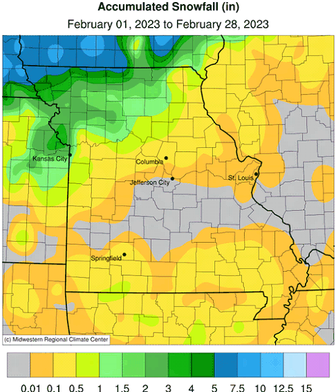 Accumulated Snowfall (in) - February 01, 2023 to February 28, 2023