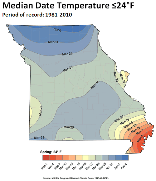 Median Date Temperature ≤24°F Period of record: 1981-2010