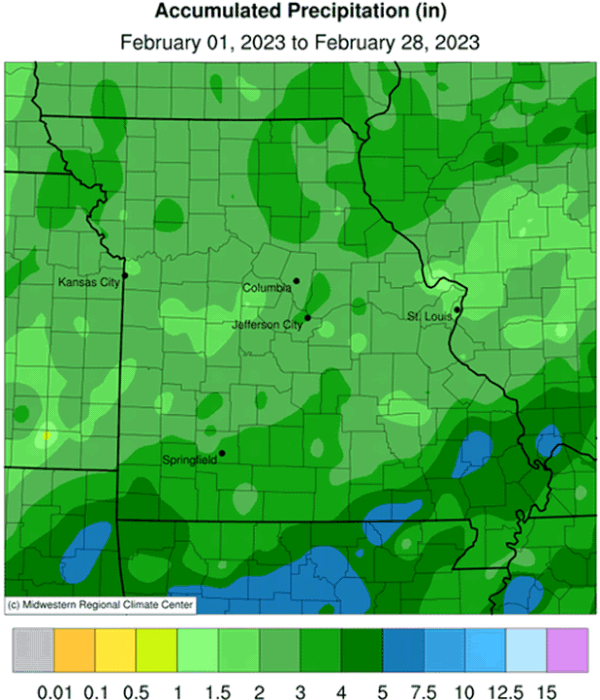 Accumulated Precipitation (in) February 01, 2023 to February 28, 2023