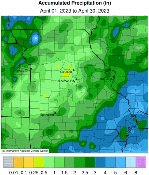 Accumulated Precipitation (in) April 01, 2023 to April 30, 2023