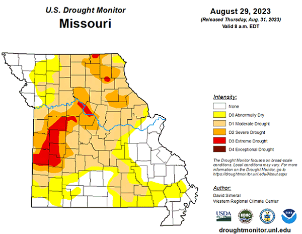 U.S. Drought Monitor - Missouri - August 2023