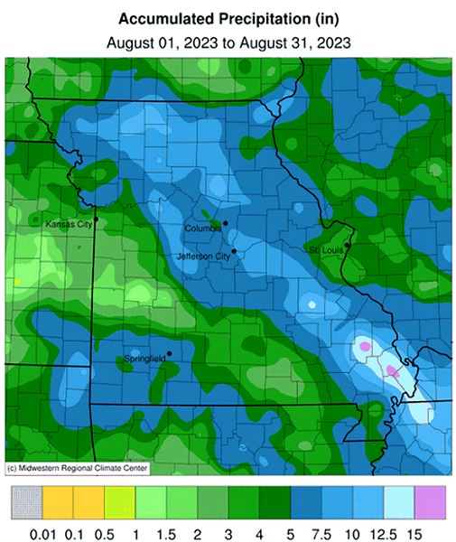 Accumulated Precipitation (in) August 01, 2023 to August 31, 2023